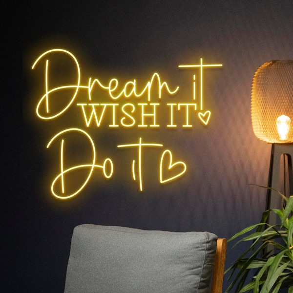 Insegna al neon personalizzata Dream It Wish It Do It, luce LED con citazione personalizzata, luce al neon con nome, insegna LED con testo, regalo perfetto, decorazione artistica da parete per camera da letto