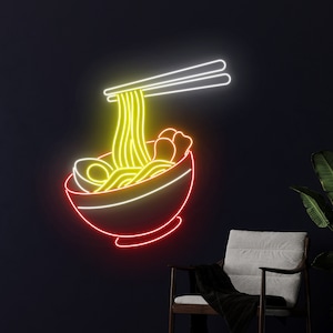 Letrero de neón de ramen, letrero LED de fideos japoneses, luz LED de fideos ramen, luz de neón de restaurante japonés, decoración de pared de la sala de la tienda de alimentos, luz de neón de ramen