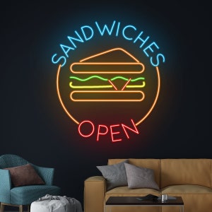 Sandwich Open Neon Sign, Open Sandwich Led Sign, Sandwich Led Light, Custom Open Neon Light, Food Shop Room Wall Decor, Restaurant Led Light