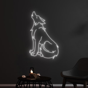 Wolf Howling Led Sign, Howling Wolf Led Light, Wolf Neon Light, Wolf Neon Sign, Animal Room Wall Art Decor, Wild Life Night Nature Led Light