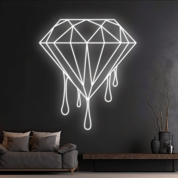 Custom Dripping Diamond Neon Sign, Melting Diamond Neon Light, Diamond Led Sign, Room Wall Art Decor, Business Led Light, Modern Space Decor