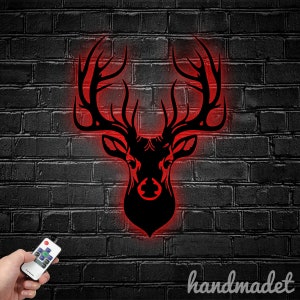 Benutzerdefinierte Hirschkopf Metall Wand Kunst LED Licht, Hirsch Metallschild, Hirsch Metall Licht, Hirsch Jagd Club Dekor, bestes Geschenk für Papa, Wand-Kunst-Dekor