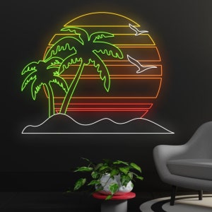 Custom Sunset Beach Neon Sign, Sunrise Island Led Sign, Summer Vacation Led Lights, Summer Relax Neon Light, Palm Tree Light, Tropical Chill