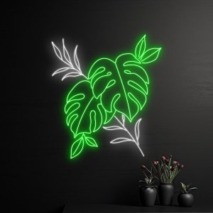 Monstera Leaf Neon Light, Tropical Leaf Led Light, Green Leaf Neon Sign, Eco Leaf Led Sign, Green Plant Nature Leaves Room Wall Art Decor