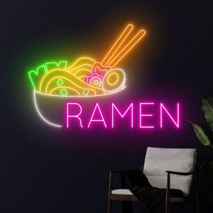Letrero de neón de ramen, letrero LED de fideos ramen japoneses, luz LED de tazón de fideos ramen, luz de neón de restaurante japonés, decoración de pared de la tienda de alimentos