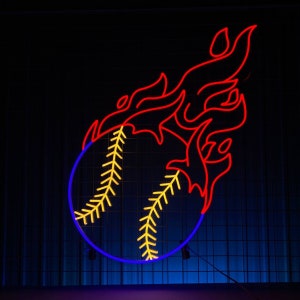 Custom Fire Baseball Neon Light, Fire Ball Led Sign, Fire Base Ball Led Light, Baseball Neon Sign, Sport Fan Club Decor, Room Wall Art Gift