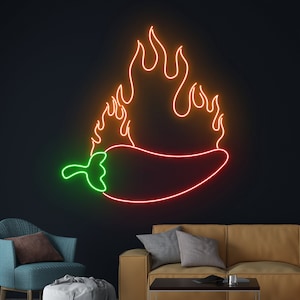 Fire Chili Neon Sign, Flaming Chili LED Light, Burning Chili Neon Light, Food Shop Led Sign, Restaurant Room Wall Decor, Chili Neon Light