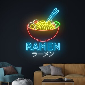 Letrero de neón de ramen, letrero LED de fideos ramen japoneses, luz LED de tazón de fideos ramen, luz de neón de restaurante japonés, decoración de pared de la tienda de alimentos