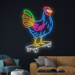 Rooster Skateboarding Neon Sign, Skateboard Chicken Led Sign, Rooster Skateboarder Led Light, Skateboard Player Neon Light Room Wall Decor