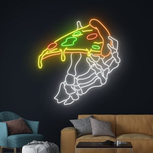 Pizza Skeleton Hand Neon Sign, Skeleton Pizza Neon Light, Pizza Death Hand Led Light, Pizza Led Sign, Italy Food Restaurant Room Wall Decor