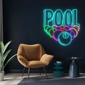 Billiard Pool Neon Sign, Billiards Pool Led Sign, Arcade Led Sign, Custom Neon Sign, Man Cave Night Light Neon Sign, Christmas Gifts
