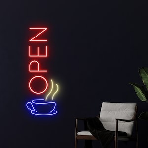 Open Coffee Neon Sign, Tea Cup Led Sign, Coffee Cup Neon Light, Cafe LED Light, Drink Shop Store Wall Art Room Decor, Open Coffee Neon Light