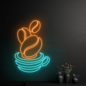 Coffee Cup Neon Sign, Coffee Beans Neon Light, Coffee LED Light, Cafe Led Sign, Tea Club Wall Art Room Decor, Drink Shop Store Neon Light
