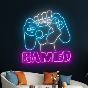 Gamer Neon Sign, Game Controller Led Sign, Game Player Led Light, Gaming Neon Light, Game Hand Room Wall Art Decor, Arcade Studio Neon Light