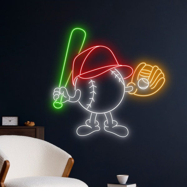 Baseball Neon Light, Base Ball Bat Glove Cap Led Sign, Base Ball Player Led Light, Baseball Ball Neon Sign, Sport Fan Club Room Wall Decor