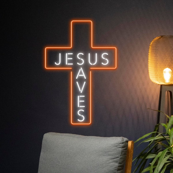 Jesus Saves Cross Neon Sign, Jesus Saves Cross Led Sign, Merry Christmas Neon Light, Happy New Year Room Wall Decor, Christmas Neon Light