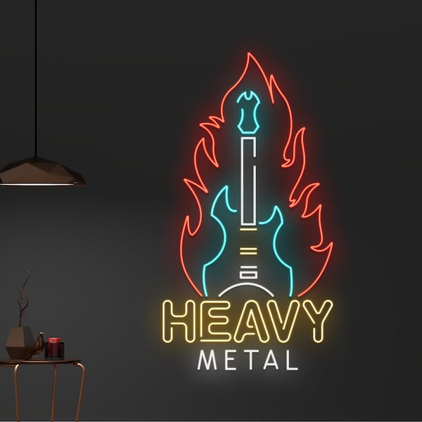 Custom Heavy Metal Led Sign, Simply Metal Neon Light, Rock Music Neon Sign, Rock N Roll Led Light, Electric Guitar Wall Art, Rock Band Decor