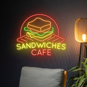 Sandwiches Cafe Neon Sign, Cafe Sandwich Led Sign, Sandwich Led Light, Custom Neon Light, Food Shop Room Wall Decor, Restaurant Led Light