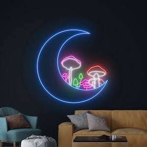 Mushroom Moon Led Sign, Moon Mushroom Neon Sign, Mushroom Neon Light, Mushroom Moon Wall Light Decor, Home Bedroom Wall Art Light Decor