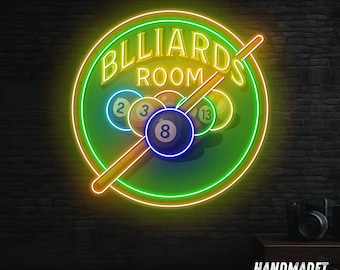 Billiards Room Neon Sign, LED Pool Table Light for Game Room, Bar Wall Decor, Man Cave Gift, Sports Lounge Sign