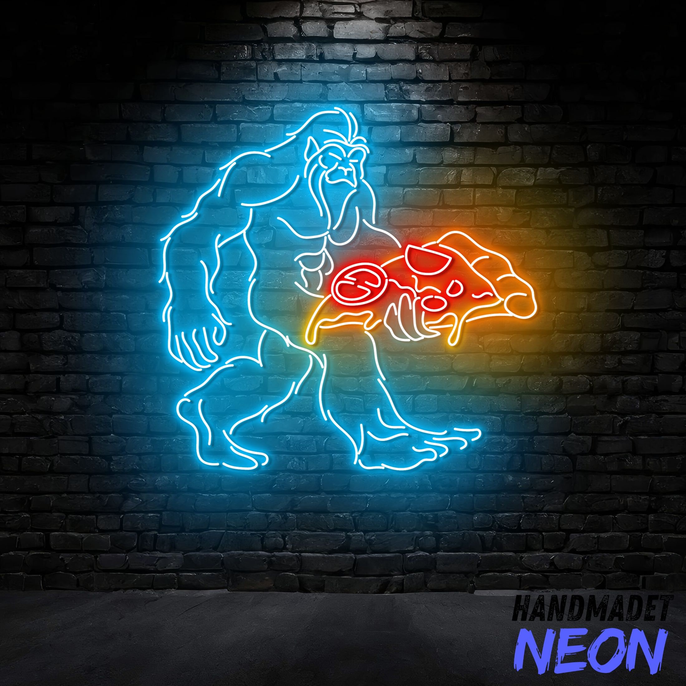Bigfoot Holding A Pizza Neon Sign, Big Foot Led Sign, Pizza Slice