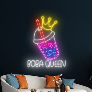 Boba Queen Neon Sign, Boba Tea Neon Light, Milk Tea Led Sign, Tea Drink Led Light, Room Wall Decor, Open Neon Light, Coffee Led Sign