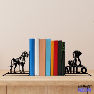 Custom Great Dane Metal Bookends Great Dane Dog Name Bookend, Dog Table Sign, Pet Bookshelf Home Decor, Book Lover Gift, Back To School Gift