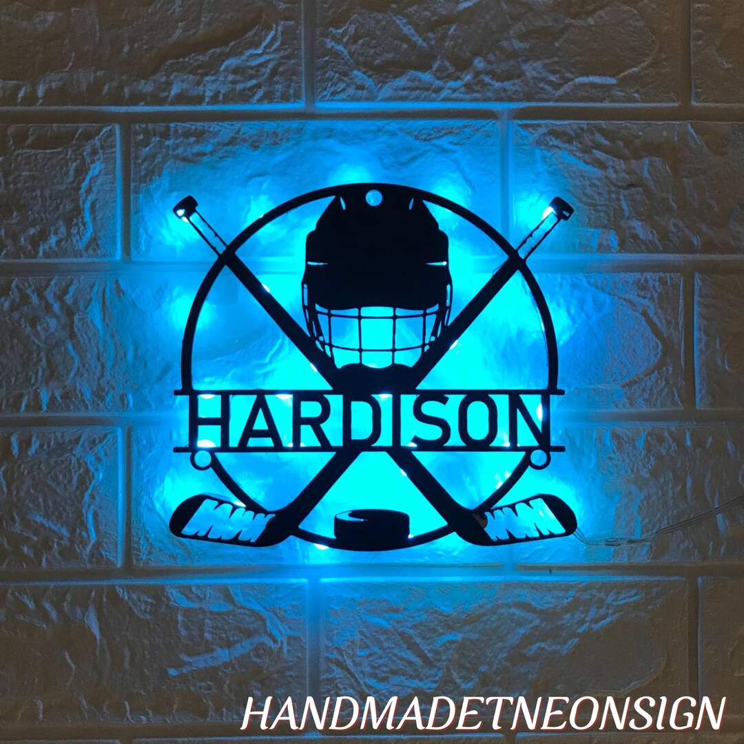 Personalized Ice Hockey Metal Wall Art LED Light Custom Player Sign