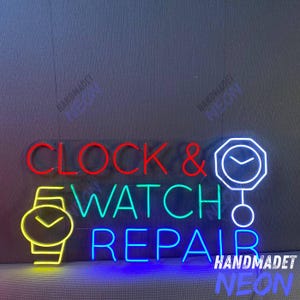 Watch Repair Neon Sign, Clock Repair Neon Wall Light, Watch Repair Mechanic Clock Store Open Wall Led Decor, Business Sign