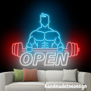 Gym Fitness Open Neon Sign, Gym Led Sign, Weightlifting Led Light, Barbell Neon Light, Gym Open Wall Art Decor, House Wall Sign Decor