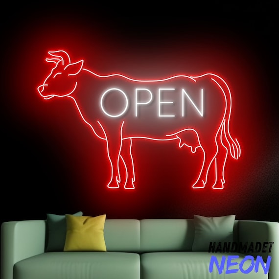 Butcher Shop Open Neon Sign, Butcher Led Sign, Cow Meat Neon Light