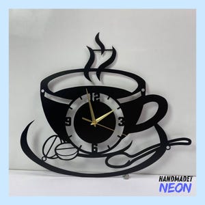 Custom Coffee Cup Wall Clock Unique, Cafe Year Date Round Wall Clock, Text Oversize Wall Clock, Day Month Circle Wall Clock,Metal Wall Clock