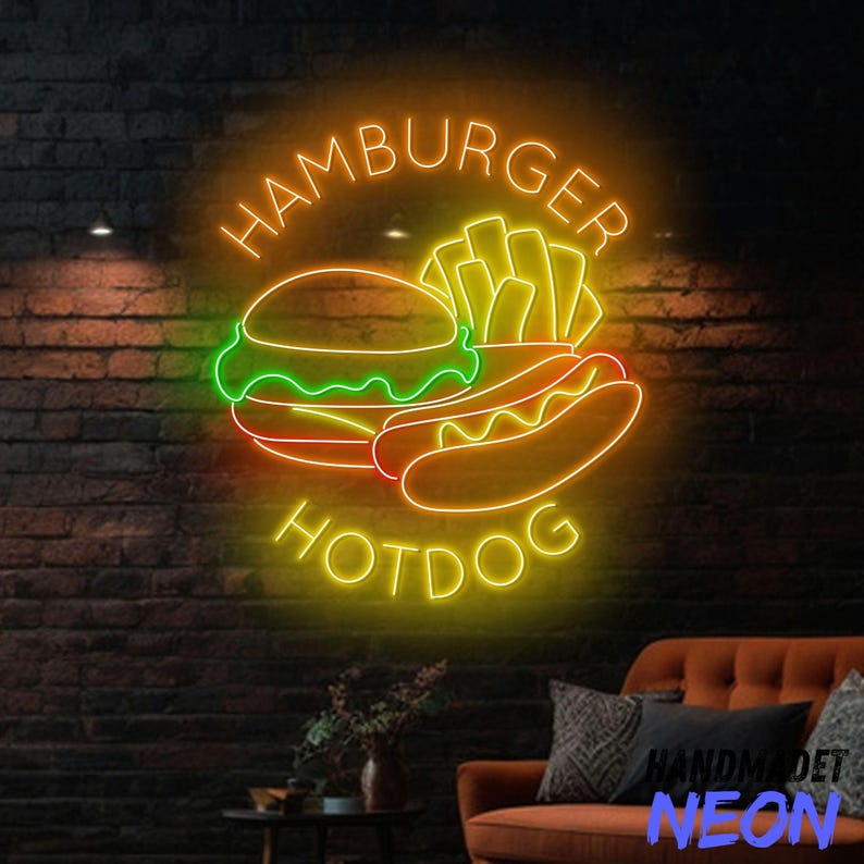 Hamburger Hot Dog French Fries Neon Sign, Fast Food Led Sign, Neon ...