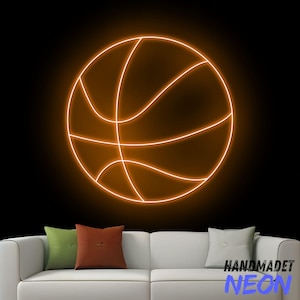 Insegna al neon di basket, insegna a LED con palla da basket, luce al neon con giocatore di basket, luce artistica da parete con club di basket, decorazione da parete per la casa con sport
