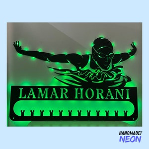 Custom Swimming Medal Hanger, Swimmer Medal Holder, Swimming Metal Rack, Swim Award Display, Athlete Sport Led Wall Art, House Wall Decor