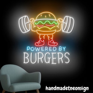 Burger Workout Neon Sign, Burger Weightlifting Led Sign, Burger Neon Light, Burger Led Light, Burger Store Wall Art, Restaurant Wall Decor
