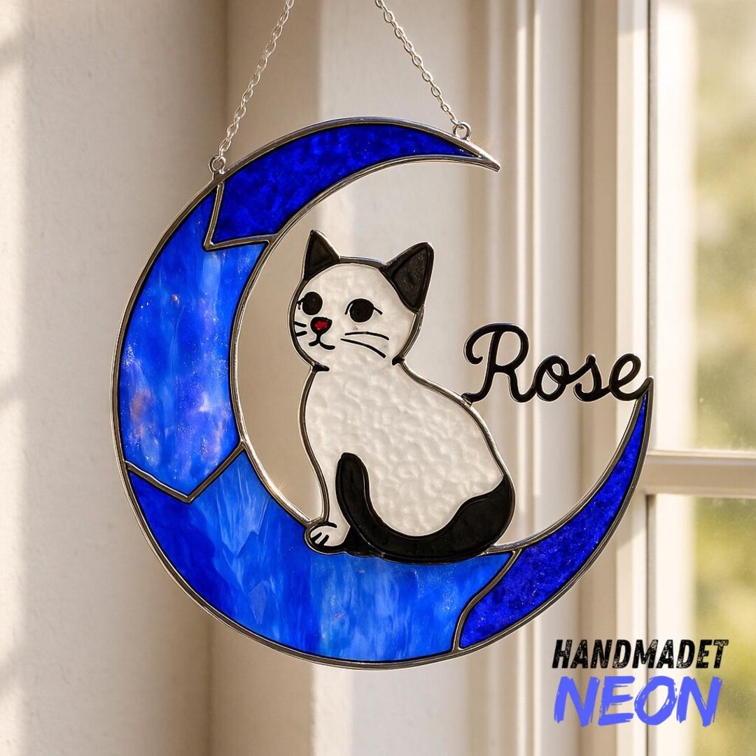 Cat Stained Glass Suncatcher, Personalized Handmade Cat Window Hanging ...