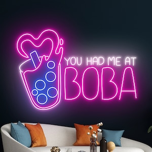 You Had Me At Boba Neon Sign, Boba Tea Neon Light, Milk Tea Led Sign, Tea Drink Led Light, Room Wall Decor, Cafe Neon Light, Coffee Led Sign
