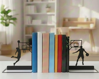 Basketball Metal Bookend: Sports Bookshelf Decor, Athlete Book End, Gift for Basketball Lovers