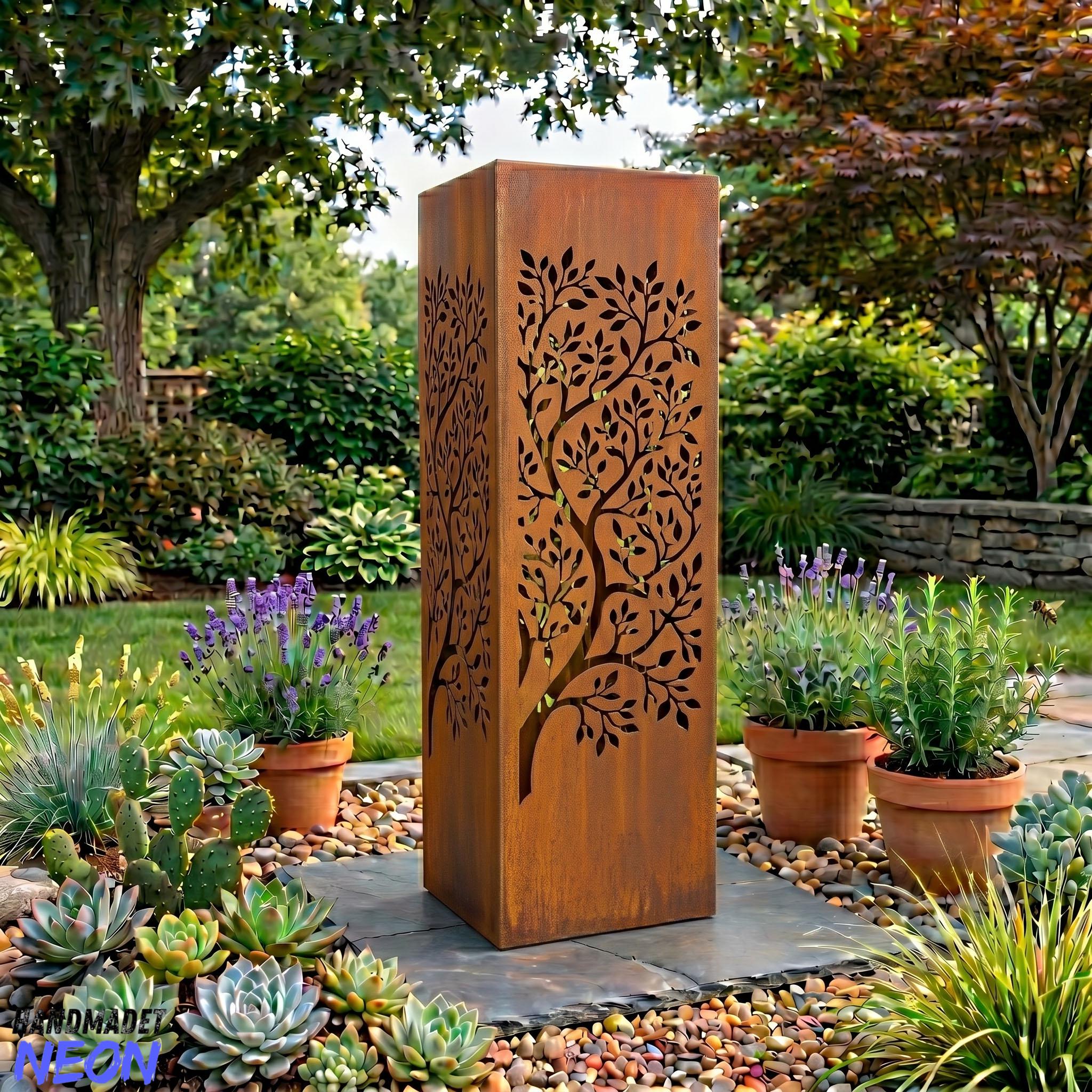 Column Design Tree Decor Tree of Life Metal Garden Column, Family Tree Lantern Pillar, Nature ...