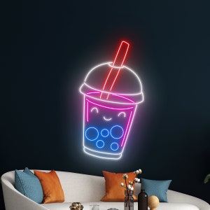 Bubble Tea Logo Neon Sign, Boba Tea Neon Light, Milk Tea Led Sign, Tea Drink Led Light, Room Wall Decor, Open Neon Light, Coffee Led Sign
