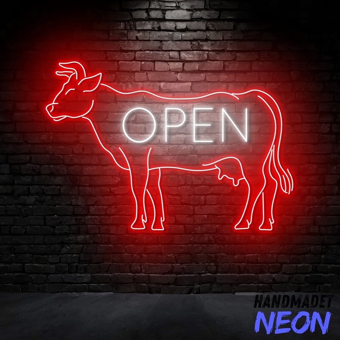 Butcher Shop Open Neon Sign, Butcher Led Sign, Cow Meat Neon Light ...