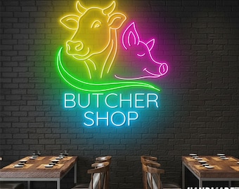 オリジナル　BBQ 牛　ネオン看板 LED バーベキュー　店舗装飾　ネオン管 牛の肉屋のネオンサイン、肉屋のLEDライト、バーベキューレストランの
