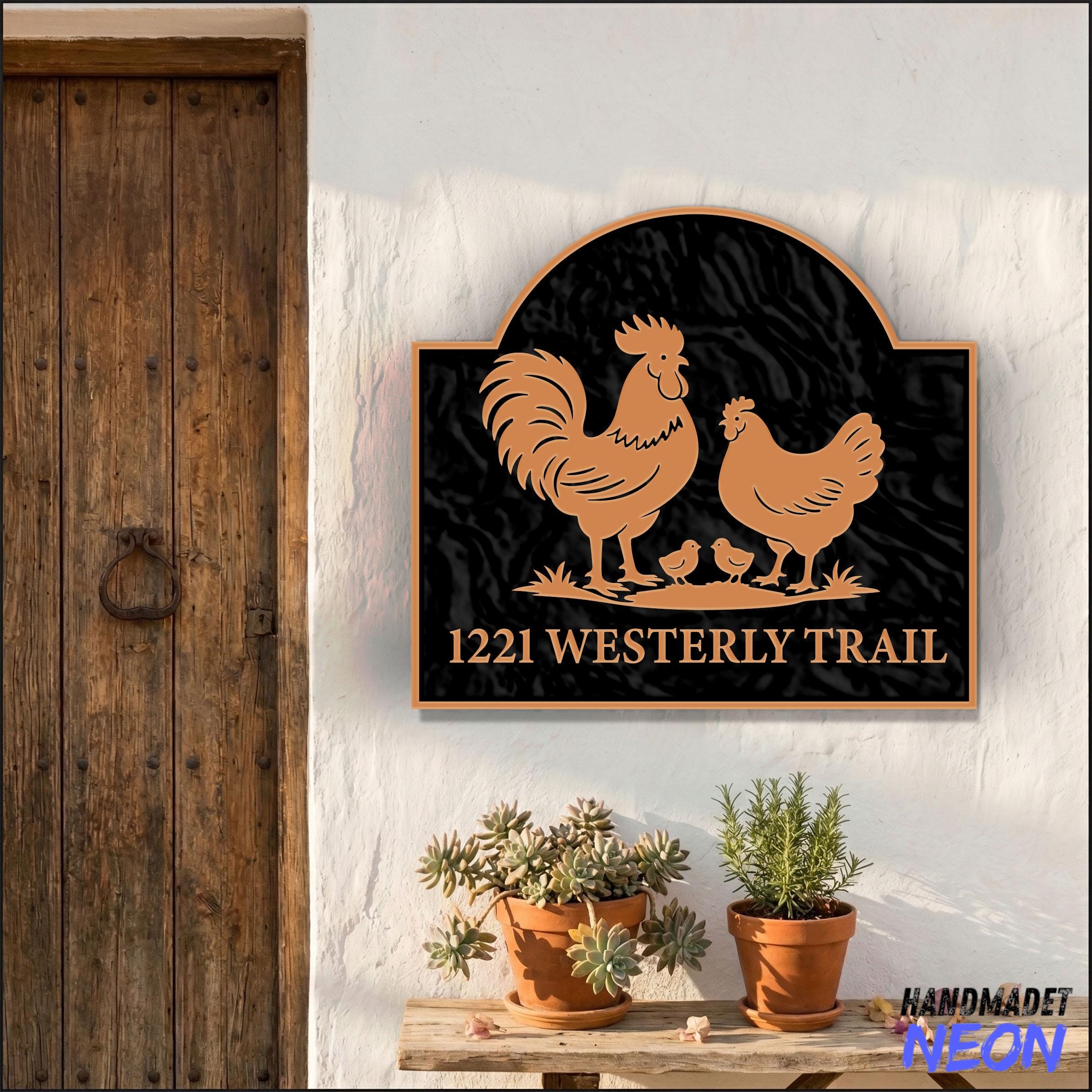 Personalized Chicken Family Address Sign, Custom Outdoor Farmhouse ...