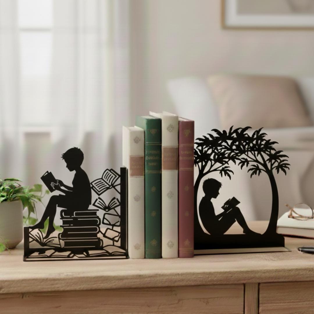 Personalized Boy Reading Bookends Metal Sign, Custom Name Book Ends ...