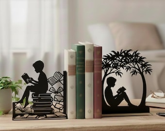 Personalisierte Jungen lesen Buchstützen Metall Zeichen, benutzerdefinierte Name Buchstützen mit Lesebuch, Geschenk für ihn oder Buchliebhaber