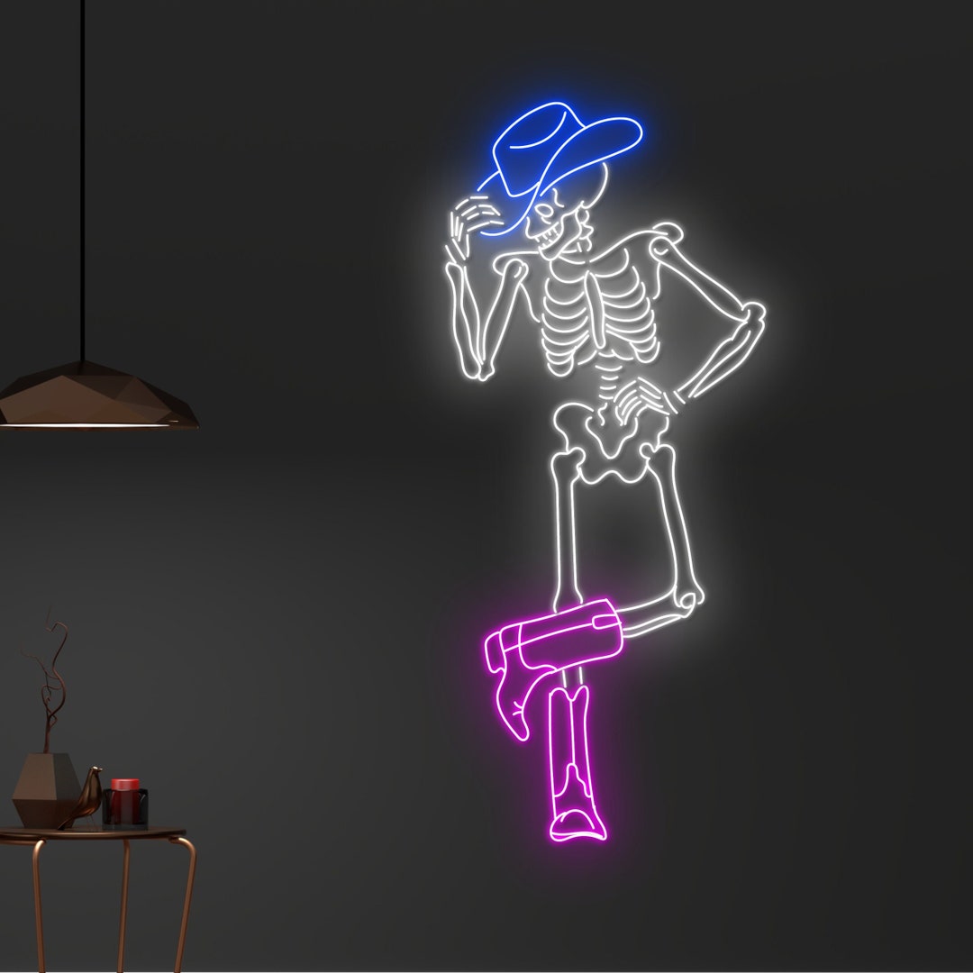 Custom Skeleton Cowboy Dance Neon Sign, Skeleton Cowboy Neon Light