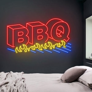 BBQ party Neon Sign, Grilled party Neon Sign, Custom Neon, Sign for Bar Home Room Wall Decor, Restaurant Signage Logo, kitchen neon sign