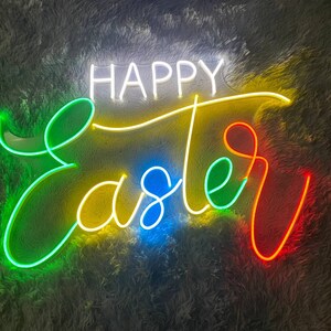 Feliz letrero de neón LED de Pascua, letrero de neón feliz de Pascua, luz LED de neón de Pascua, decoración de la pared de la fiesta del bar del dormitorio del día de Pascua, letrero de la habitación para niños