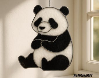 遊び心のあるパンダのステンドグラス - 竹アート - Etsy 日本